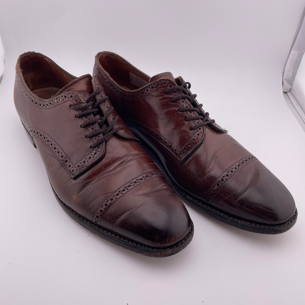Allen‎ Edmonds Yorktown Men 10D Dark Chili Leather Cap Toe Brogue Derby 1017